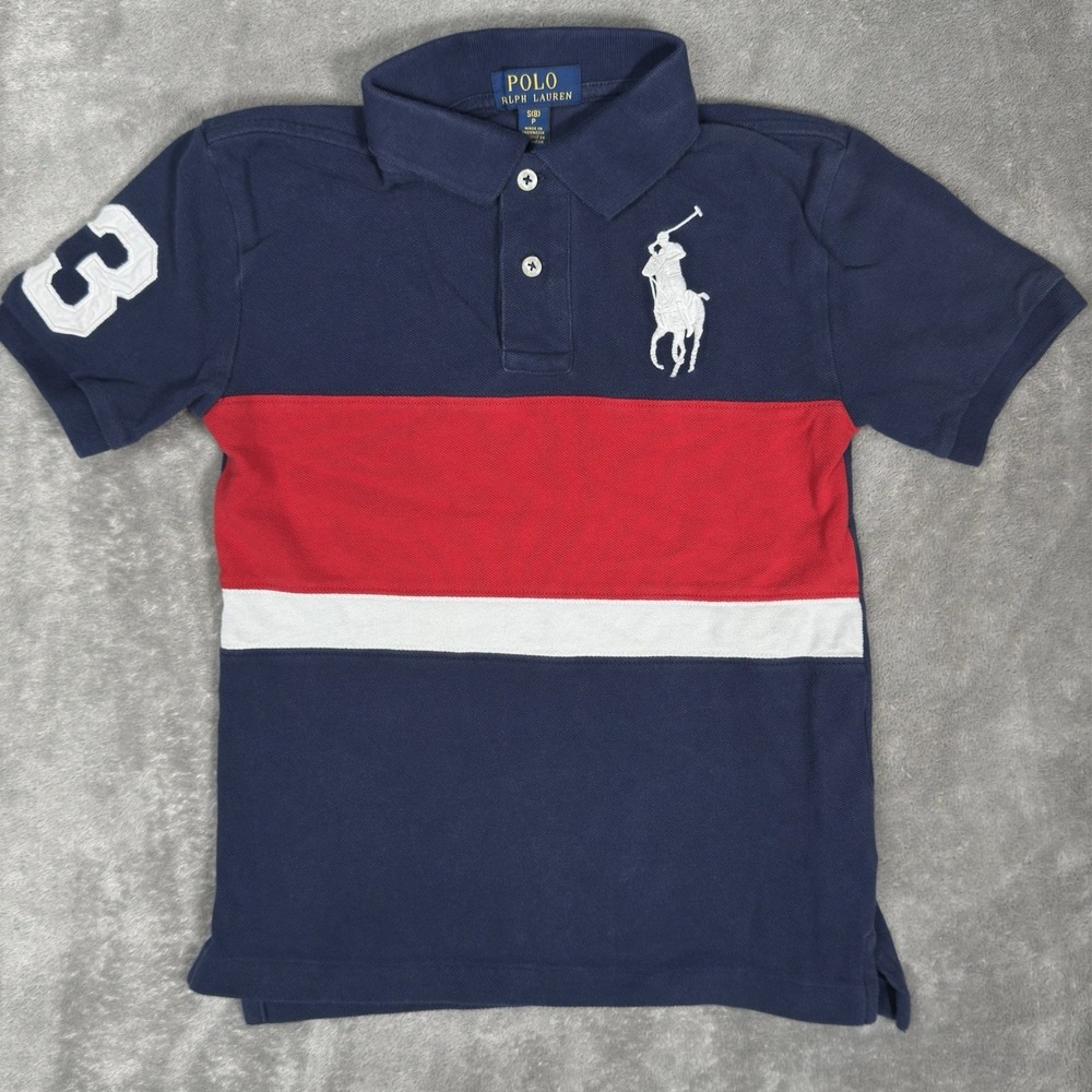 Polo‎ Ralph Lauren Polo Shirt Youth Boys S 8 Navy Big Pony Embroidered Red
